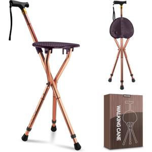 Walking Cane with seatCane with seat High Load Capacityfor Waitingqueuing, Traveling, Women and Men The ElderlyCane Chair (Brown)