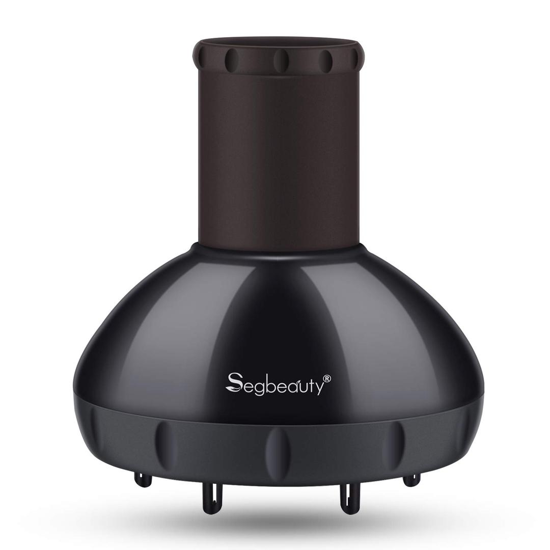 Segbeauty Hair Diffuser for Curly Hair, Upgraded Adjustable Air Flow, Deep Bowl, Professional Salon Frizz-free Fast Dry Diffuser Attachment with 1.57"-1.97" Nozzle, Black