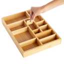 Juvale Bamboo Drawer Organizer Tray with 8 Adjustable Dividers - Kitchen & Utensil Drawer Organizer - Wooden Adjustable Drawer (14 x 10 x 2 In)