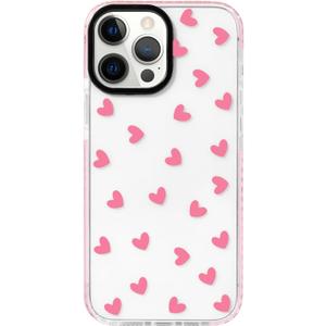 NITITOP Compatible with iPhone 15 Pro Case Cute Clear for Women Girls Pink Love Heart Pattern Ultra Slim with Bumper Protector Soft TPU Anti-Yellow Protective Cover - Pink Heart