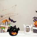 Whaline 2Pcs Halloween Candy Bowls MIni Halloween Candy Dish Candle Holder Trick or Treat Bat Ghost Ceramic Dish for Tiered Tray Ornament Tableware Holiday Party Decor Supplies Gift