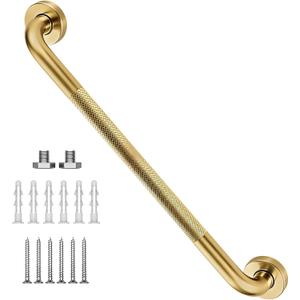 24 Inch Shower Grab Bar, Brushed Gold Anti Slip Safety Bars, 304 Stainless Steel Bathroom Handrail, Handicap Grab Bars for Wall, Shower Grip Handle for Seniors Elderly Injury Assist Bath (1.25" Dia)