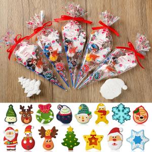 Daifunli 24 Pcs Christmas Party Favors Christmas Ceramic Painting Kit DIY Christmas Crafts Paint Your Own Kit Unpainted Ceramic Santa Snowmen Gingerbread Men Figurine Christmas Crafts for Xmas Party