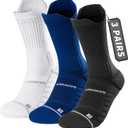 Compression Running Socks 3 Pairs, Cushion Crew Socks, Anti-Blister Moisture Wicking Athletic Hiking Basketball Socks