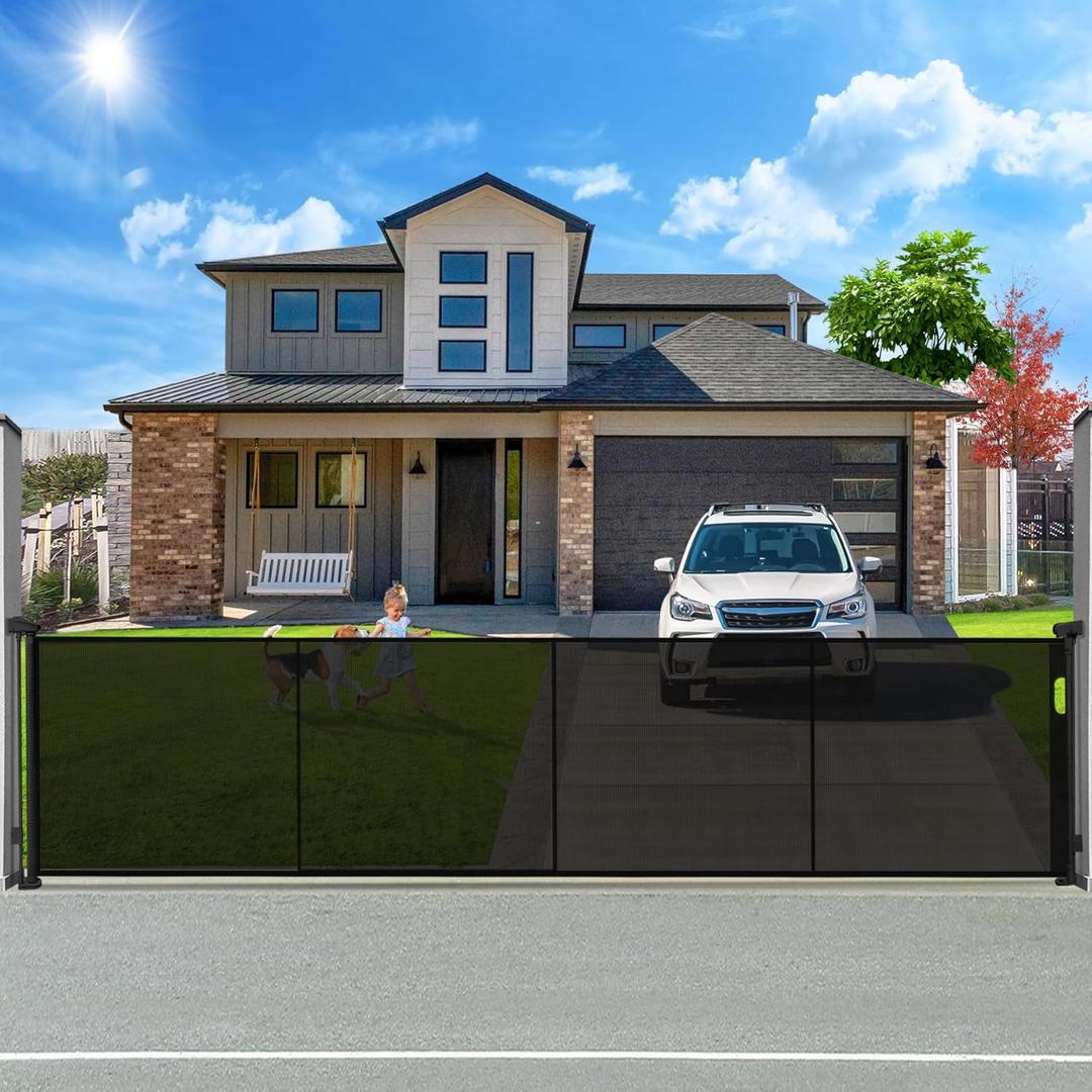 160" Retractable Baby Gates Extra Wide Dog Gate, Long Child Safety Gate, 37" Tall Toddler Pet Gate Mesh Gate with Reinforced Strips for Doorways, Stairs, Hallways, Outdoor & Indoor Large Openings (Black)