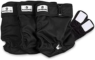 Pet Parents® Washable Dog Diapers (2pack) + Extendrs® of Durable Doggie Diapers, Premium Dog Diapers Female & Male (Large, Black)