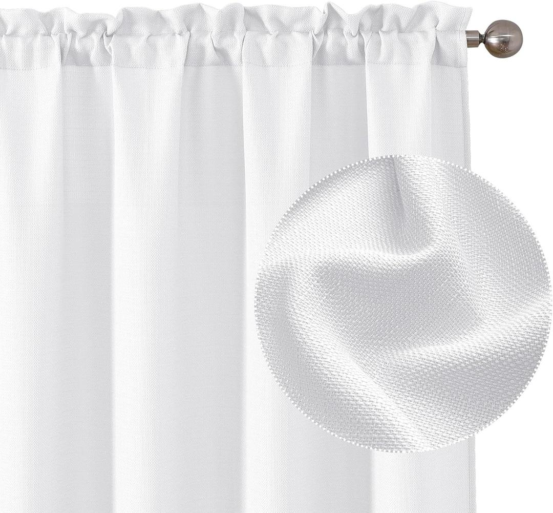Chyhomenyc White Curtains 72 Inch Length 2 Panels Set, Faux Linen Textured Light Filtering Soft Airy Privacy Farmhouse Curtain Drapes for Living Room Bedroom, 40 Wx72 L Inches