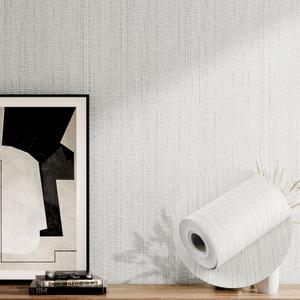 394"x 24" Grasscloth Textured Peel and Stick Wallpaper Beige Grey, Self Adhesive Removable Fabric Linen Contact Paper for Wall Dcor, Extra Thick Wide & Sticky Vinyl Roll Grass cloth Wall Paper (Light Gre)