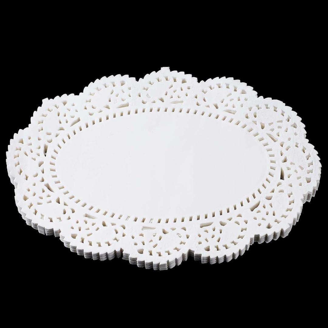 100 Pcs White Lace Paper Doilies, Disposable Round for Buffet Cake Fried Food Party Oval Paper Doilies Tableware Disposable Doilie Kitchen and Table Linens for Food,Cakes Desserts Crafts and Table