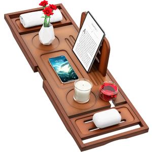 Bathtub Tray Caddy - Bath Tray - Bath Tub Tray Caddy - Bamboo Bath Table Tray for Tub - Expandable Size, Fits Most Tubs