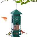 Squirrel Proof Bird Feeders Metal Mesh Anti Squirrels Wild Bird Feeder for Outdoors Hanging Weight Activated Waterproof for Finch Cardinal and Chickadee Easy to Fill, Decor Backyard (Green)