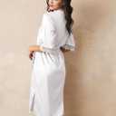 AW BRIDAL Women's Satin Kimono Robe - Bridesmaid Lace Lingerie Sleepwear for Wedding Party, White L (White, L)