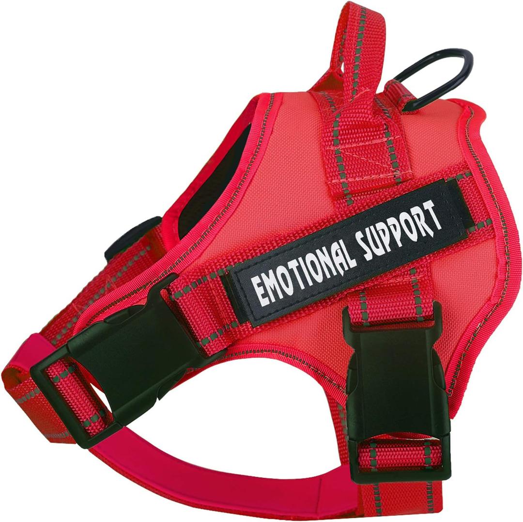 voopet Service Dog Harness, Emotional Support Pet Vest Harness, Reflective Breathable and Adjustable No-Pull ESA Dog Harness for Small Medium Large Dogs (with 4 PCS Removeable Tags) (Medium (Pack of 1), Red)