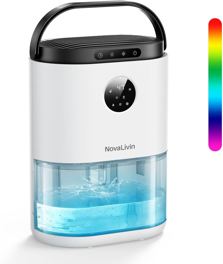 Dehumidifier for Home, 68 OZ Water Tank Dehumidifiers for Bathroom, Bedroom, Living room with, Auto Humidity Control, Digital Display, 7 Color Breathing Light, White (Black and Blue)