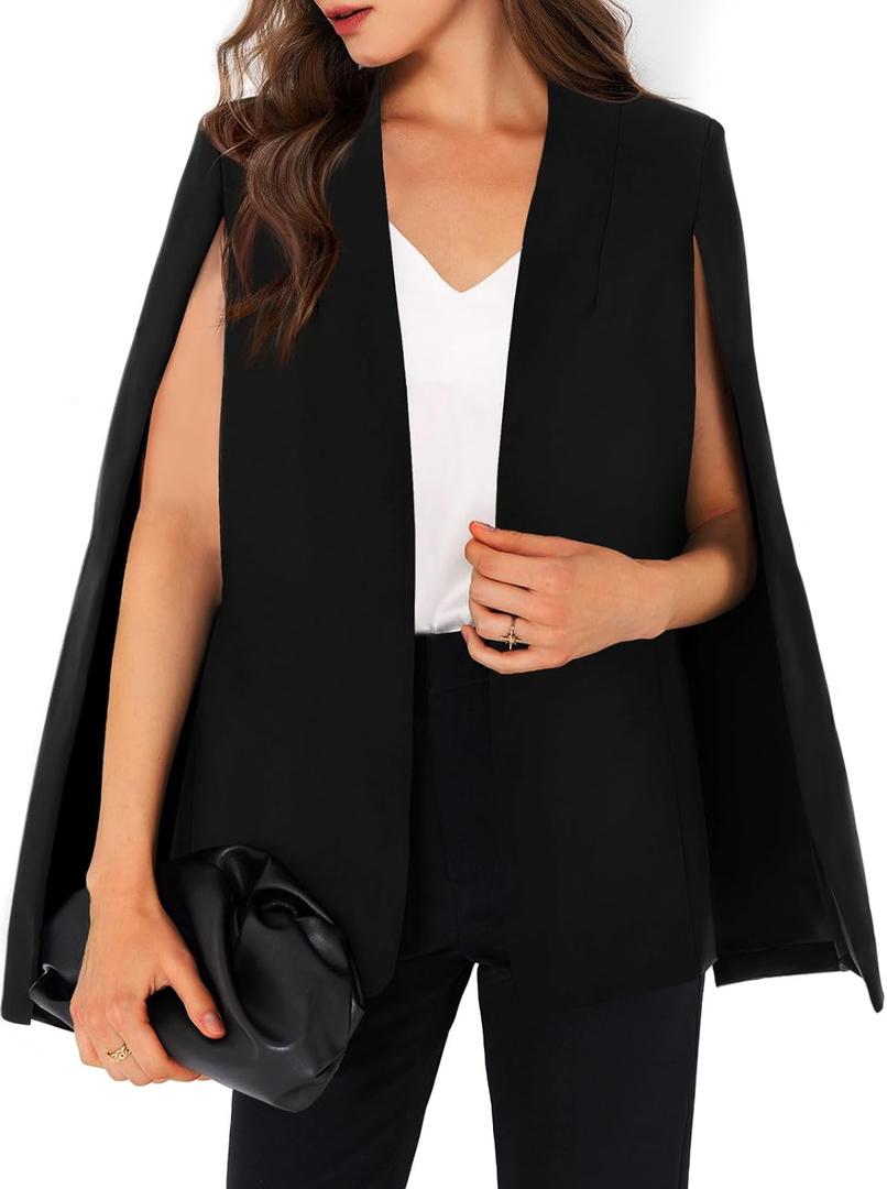 GAMISOTE Womens Cape Blazer Split Sleeve Open Front Casual Jacket Coat Workwear (Large, Black)