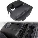 NLQR Leather Center Console Armrest Lid fit for Chevy Silverado GMC Sierra Suburban Tahoe GMC Sierra Yukon 2014-2018 fit for Cadillac Escalade 2015-2018 Jump Seat Black Leather with White Stitching
