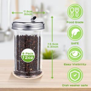 Mimorou 5 Pcs Glass Sugar Shaker Pourer Dispenser 12 oz Retro Style Sugar Pour Dispenser Container Vintage Glass Jar with Stainless Steel Lid for Coffee Bar