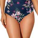 Zmart High Waisted Bikini Bottoms - Women's Full Coverage Bathing Suit Tummy Control Swimsuit with Tie Side Knot Bottom (Blue Floral)