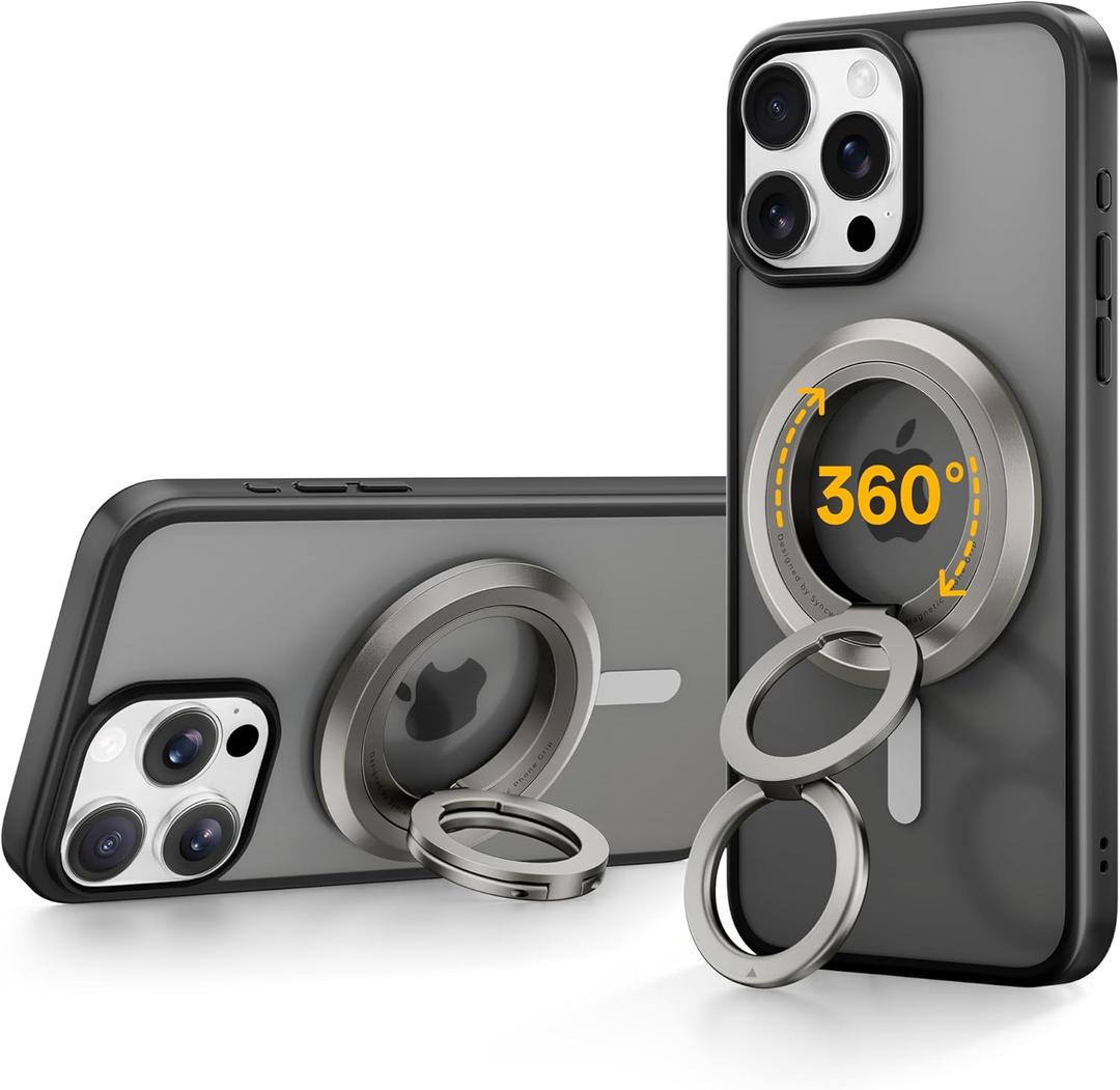 SYNCWIRE for MagSafe Ring Phone Holder, 360 Rotation Magnetic Cell Phone Grip Dual-Sided Magnets Phone Ring Kickstand Compatible with iPhone 17 16 15 14 13 12 Pro Max MagSafe, Android, Samsung etc. (Titanium)