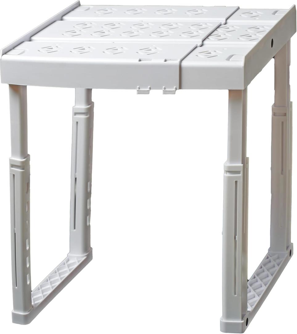 Locker Organizer Shelf, Adjustable Width and Height, Ideal for School, Office, and Gym Lockers (White)