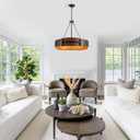 Modern Farmhouse Chandelier 26" Industrial Drum Pendant Lighting Fixture 5-Light Black Walnut Grain Finish for Dining Room Kitchen Island Office Living Room