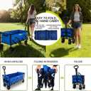 Extra Long Collapsible Wagon Cart, 480LBS Heavy Duty Utility Wagons with All-Terrain Wheels, Foldable Grocery Carts for Gardening, Shopping, Beach, Camping, Royal Blue