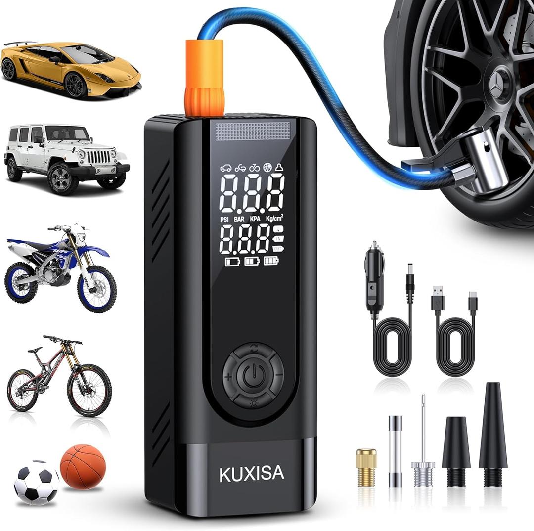 Tire Inflator Portable Air Compressor,180PSI & 3X Faster Air Pump for Car Tires with Digital Pressure Gauge, 25000mAh Air Compressor for Car, Motorcycle, Bicycle, Ball and More (Shiny Black)