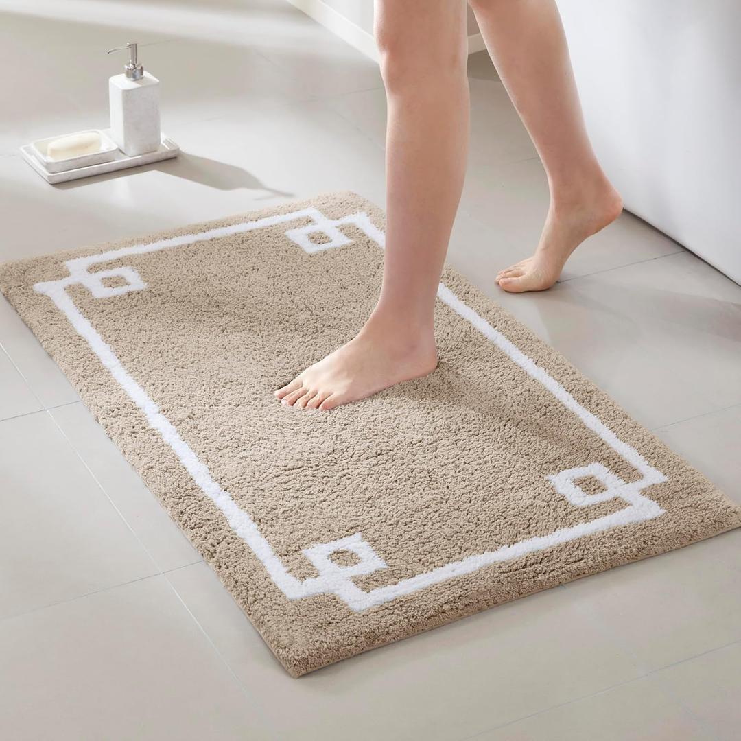 Madison Park Evan 100% Cotton Bathroom Rug Non Slip Backing-Luxrurious Tufted Plush Bath Mat Absorbent, Quick Dry, Spa Design Shower Room Dcor, 24x40, Taupe