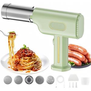 Handheld Electric Pasta Maker, 5-in-1 Cordless Noodle Machine with Molds and Sausage Stuffing Tubes, Portable Automatic Dough Pressing Machine for Homemade Spaghetti and Sausage