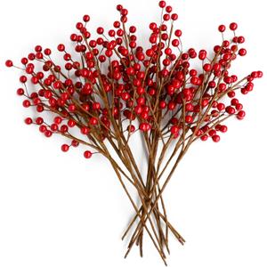 12pcs13.5" Red Holly Berry Stems for Christmas Tree, Faux Greenery Picks and Sprays as Holiday Decorations, Berry Garland Planter Filler Branches for Evergreen Outdoor Planters,Christmas Dcor with