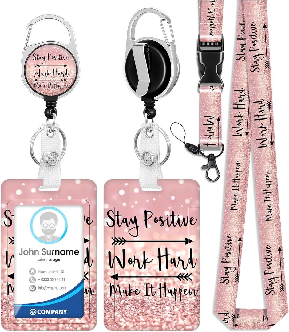 Plifal ID Badge Holder with Lanyard and Retractable Badge Reel Clip, Inspirational Quote Card Name Tag Lanyard Vertical ID Protector Bage Clips for Nurse Nursing Doctor Teacher Student() (Cute-25)