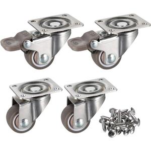 bayite 4 Pack 1" Low Profile Casters Wheels Soft Rubber Swivel Caster with 360 Degree Top Plate 100 lb Total Capacity for Set of 4 (2 with Brakes & 2 Without)