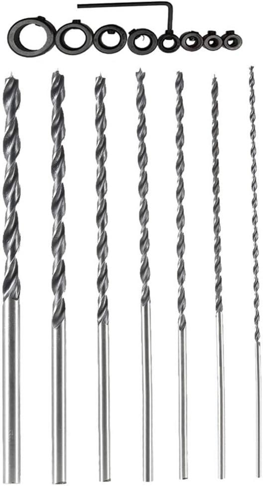 OSOF 7Pcs 12" Extra Long Wood Drill Bit 4/5/6/7/8/10/12mm 300mm Brad Point Wood Working Tool + 8Pcs Drill Stop Set for 1/8,3/16,1/4,5/16,3/8,7/16,1/2,5/8inch Diam Drill Depth Stop Collar Ring Bit