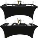 2-Pack 6ft Black Spandex Table Covers for Rectangle Standard Folding Tables - Wrinkle Resistant Stretch Tablecloths - Ultimate Fitted Table Protector for Parties, Trade Shows, Banquet