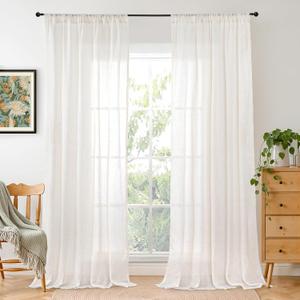 BGment Linen Sheer Curtains 84 Inches Long 2 Panels Set for Living Room - Light Filtering Drapes with Rod Pocket Lightweight Window Treatments for Bedroom, 52Wx84L