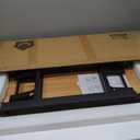 Need Folding Desk for Home Office 39-3/8'' Length Modern Folding Table Computer Desk No Install Needed Teak Color Desktop Black Frame, AC5BB(10060)