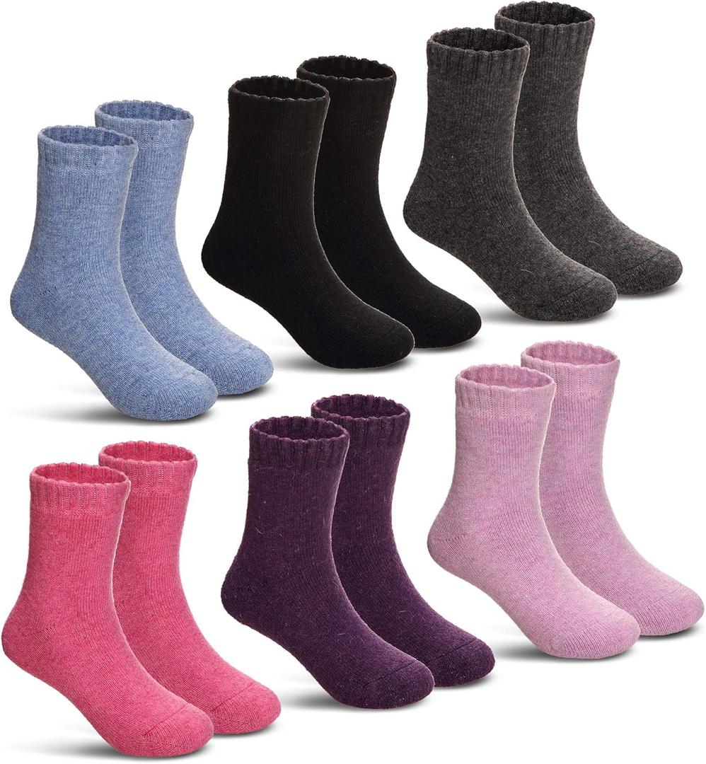 DoSmart Children's Winter Warm Wool Solid Color Socks Kids Boy Girls Hiking Thermal Boot Crew Socks 6 Pairs (4-7 Years)