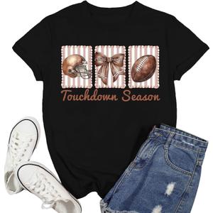 Football Mom Shirt Women-Cute Touchdown Season T-Shirts Game Day Mama Short Sleeve Funny Football Tee Top