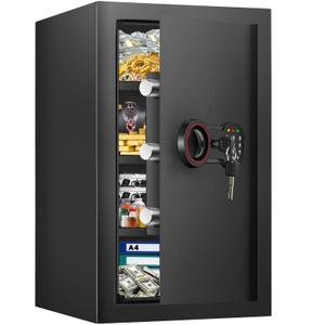 [23.6" Tall] Large Safe Box with LED Light, Anti-theft Home Safes with Programmable Keypad, Spare Keys and 3 Removable Shelves, Digital Security Safes for Home Money Firearm Documents Medicines