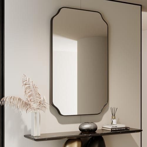 EVORALIS 24''×36''Black Scalloped Mirror, Irregular Wall Mirror, Decorative Aluminum Alloy Framed Vanity MirrorMirrors Unique Rectangle Mirrors for Bathroom, Entryway，Living Room，Cloakroom