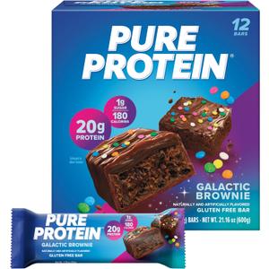 Pure Protein Galactic Brownie Bars - 12 Count Box | 20g High Protein, Gluten-Free, On-the-Go Snack | Ideal Pre & Post-Workout Fuel | Low Sugar, Great Taste! (EXP 08/25/26)