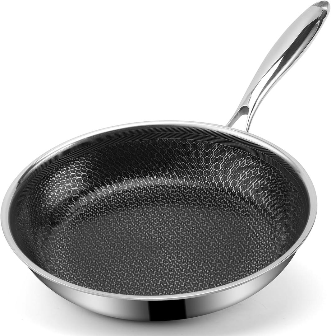 Ranbomer Hybrid Ceramic Non Stick Frying Pan 10 Inch, 5-Ply Stainless Steel Skillet,Stay-Cool Handle,Induction Ready, Compatible with All Cooktops, PFAS-Free, Non-Toxic.(10 Inch)
