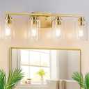 4-Light Bathroom Light Fixtures, 27" Modern Vanity Lights Over Mirror with Clear Glass Shades, Brushed Gold Vanity Lights, Classic Wall Lamp for Mirror Living Room Cabinet Bedroom Porch Kitchen