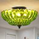 Modern Black Ceiling Light Fixture, 12" Green Glass Flush Mount Chandeliers, Semi Flush Mount Ceiling Light Fixture Suitable for Living Room Hallway Kitchen Bedroom