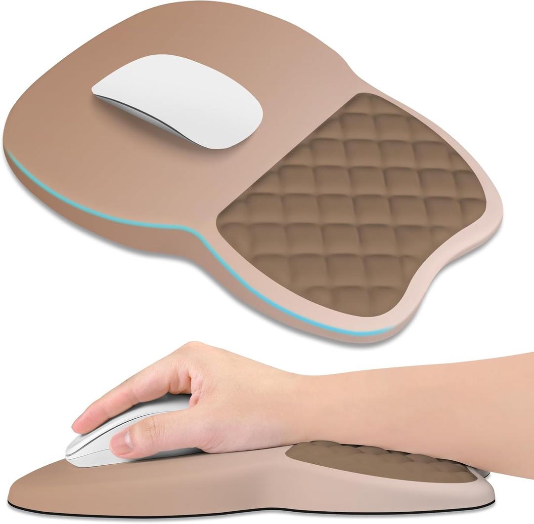 ITNRSIIET Ergonomic Mouse Pad Wrist Support with Memory Foam Massage Bulge & Non-Slip PU Base, Carpal Tunnel Pain Relief, Prevent Wrist Sweating, 12 x 8 x 1.2 inch, Soft Brown Gradient