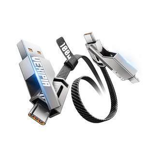 Vexipia 4in1 USB C Cable 100W 5FT Compatible with Lightning Cable [Fast Charging & Data Transfer] Flat Nylon Braided for iPhone iPad Charger Cord, Multi Charge Wire Combo with L/Type C/USB A Port