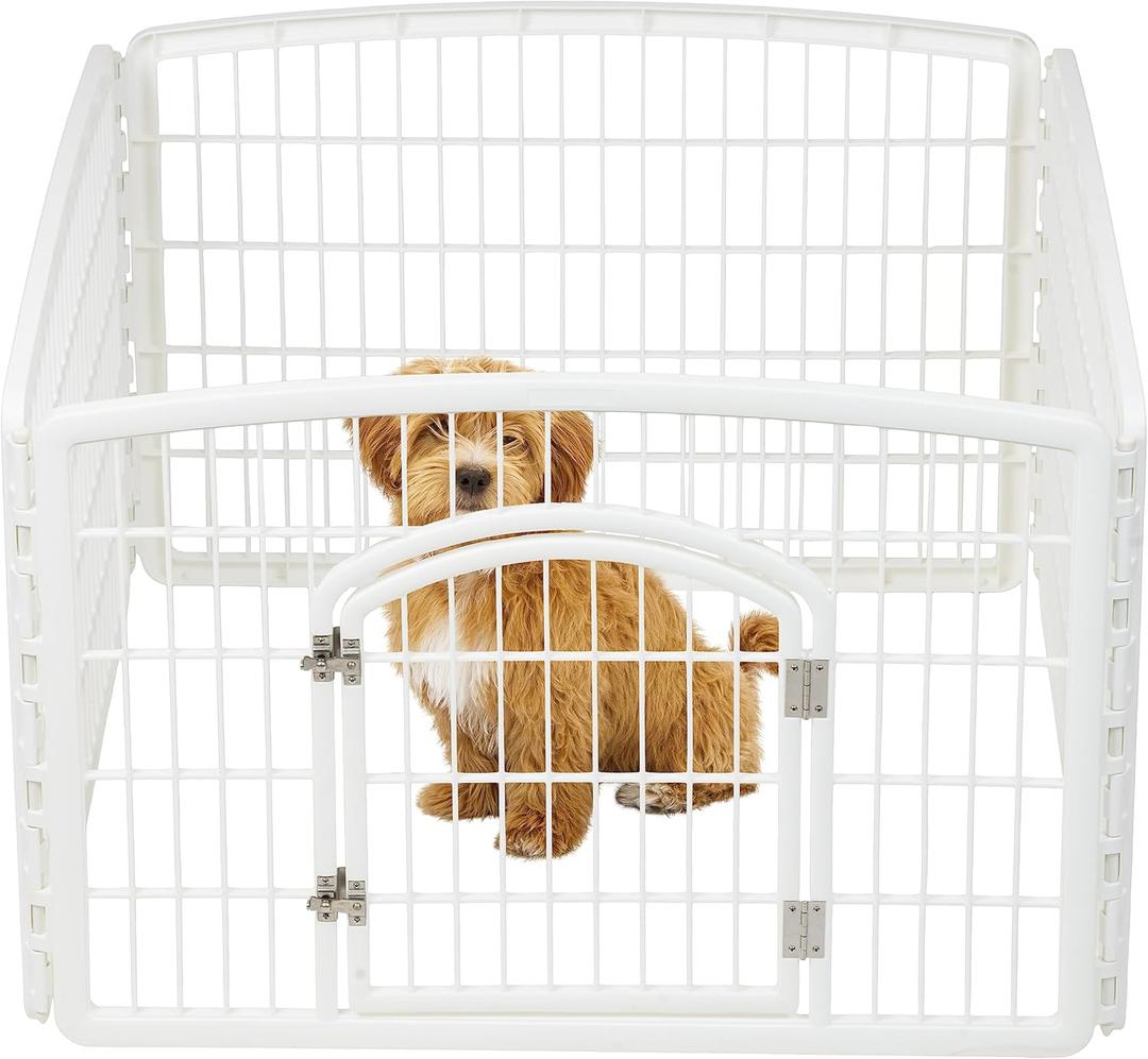 IRIS USA 24" 4-Panel Dog Puppy Playpen Fence Enclosure with Dog Gate Door - Indoor Pet Playpen - 4 or 8 Panel (White)