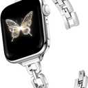 Newlibery Silver Slim Metal Band Women Compatible with Apple Watch 42mm(S3/2/1) 44/45/46/49mm Paperclip Link Chain Bracelet Adjustable Dressy Fancy Strap for iWatch Series 11 10 9 8 7 6 5 4 SE 3 2 1