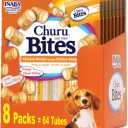 INABA Churu Bites for Dogs, Grain-Free, Soft/Chewy Baked Chicken Wrapped Churu Filled Dog Treats with Vitamin E, 0.42 Ounces Each Tube|64 Tubes Total (Pack of 8), Chicken Recipe Exp. 04/02/2026
