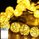 Rattan Ball String Lights 9.8ft 20LED Battery Operated Rattan Ball Fairy Lights Lantern Lights for Holiday Indoor Outdoor Backyard Decor